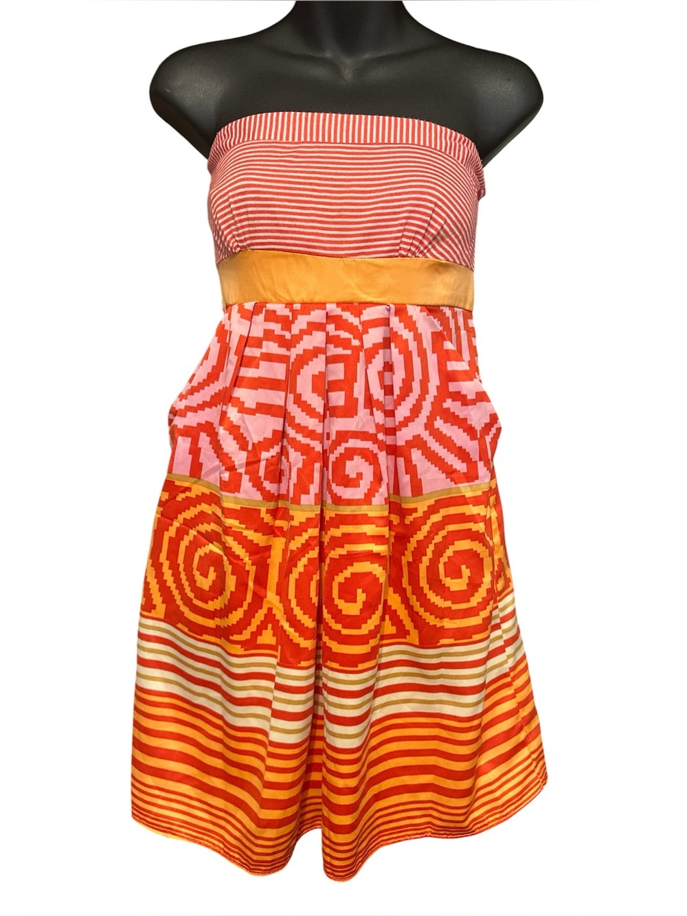 Jump Girl Y2k Vintage Strapless Orange & Pink Patterned Sundress JR SZ 5/6